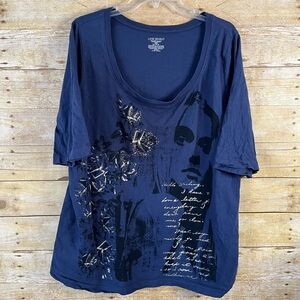 Lane Bryant Women’s Navy Blue Graphic Tee T-Shirt Elbow Sleeves EUC Size 18-20
